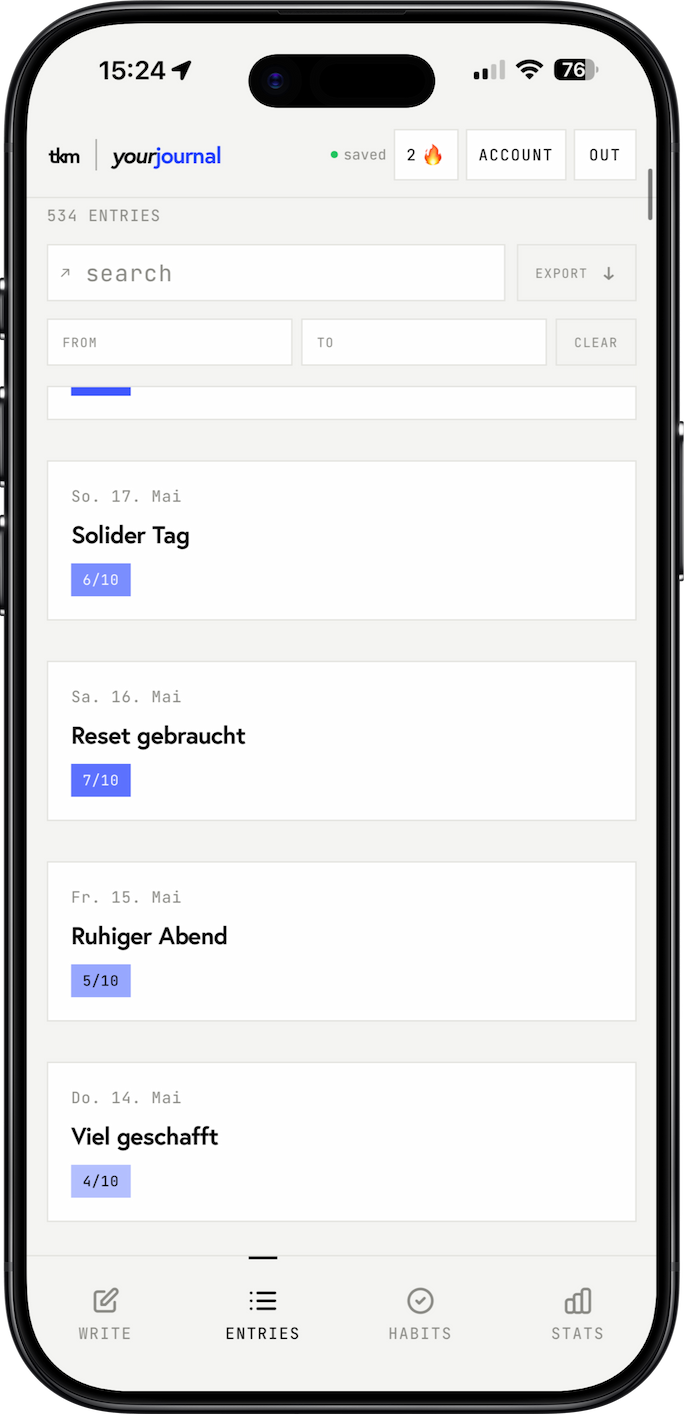 journal App auf dem iPhone